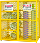 60"W - All Welded - Angle Iron Frame with Mesh Side - 4 Horizontal Shelves and Vertical Gas Cylinder Cabinet - Magnet Doors - Safety Yellow - Americas Industrial Supply
