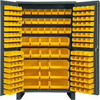48"W - 14 Gauge - Lockable Cabinet - With 171 Yellow Hook-on Bins - Flush Door Style - Gray - Americas Industrial Supply