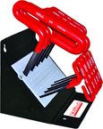10 Piece - 3/32 - 3/8" T-Handle Style - 6'' Arm- Hex Key Set with Plain Grip in Stand - Americas Industrial Supply