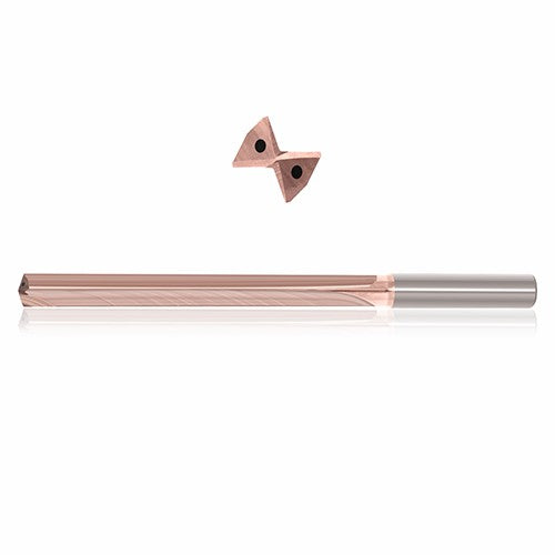 0.4375 mm Dia. × 12 mm Shank × 156 mm Flute Length × 204 mm OAL, 12xD, 130°, ZircoPlus, 2 Flute, Coolant Thru, h6, Cylindrical, Solid Carbide Drill