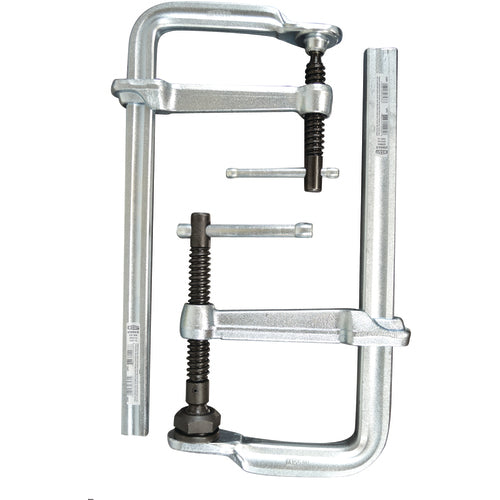 Economy L Clamp - 4″ Capacity–3 1/8″ Throat Depth - Standard Pad - Profiled Rail, Spatter resistant spindle - Americas Industrial Supply