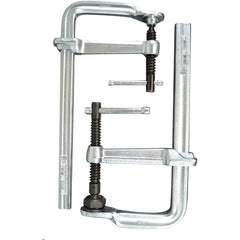 Economy L Clamp - 6″ Capacity–3 1/8″ Throat Depth - Standard Pad - Profiled Rail, Spatter resistant spindle - Americas Industrial Supply