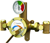 Guardian tempering valve blends hot and cold water to deliver tepid water. Flow capacity is 3.0 to 34 GPM, for use with a single emergency shower, or multiple eyewash, eye/face wash, eyewash/drench hose or drench hose units. - Americas Industrial Supply