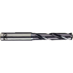 3.1 mm Dia. × 6 mm Shank × 20 mm Flute Length × 62 mm OAL, 3xD, TiAlN, 2xD Flute, Coolant Thru, H6 Solid Carbide Drill - Exact Industrial Supply