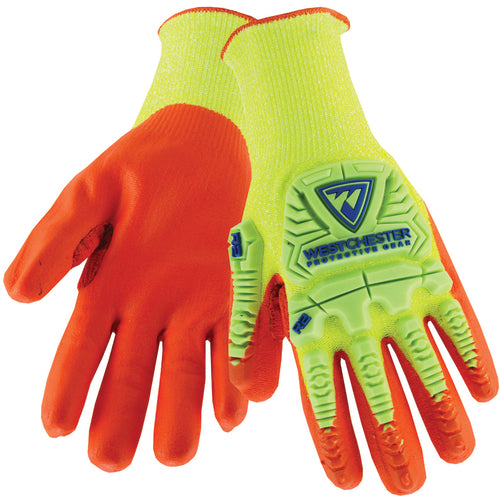 Hi Vis 10 Gauge Yellow HPPE Shell With Orange Foam Nitrile Palm Gloves X-Large - Americas Industrial Supply
