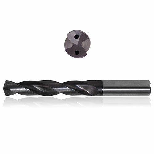 0.2402 mm Dia. × 8 mm Shank × 53 mm Flute Length × 91 mm OAL, 5xD, 140°, Sistral, 2 Flute, Coolant Thru, h6, Cylindrical, Solid Carbide Drill