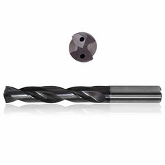 0.2344 mm Dia. × 6 mm Shank × 28 mm Flute Length × 66 mm OAL, 3xD, 140°, Sistral, 2 Flute, Coolant Thru, h6, Cylindrical, Solid Carbide Drill - Exact Industrial Supply