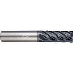 ‎6 Flute - Corner Radius - 0.7500″ (3/4) Cutter DIA × 0.7500″ (3/4) Shank DIA × 0.1200″ Radius × 2.2500″ (2-1/4) LOC × 5.0000″ (5) OAL  - APLUS Coated