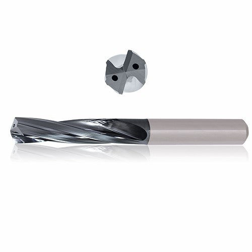 0.4375 mm Dia. × 12 mm Shank × 71 mm Flute Length × 118 mm OAL, 5xD, 135°, Varianta Supral, 2 Flute, Coolant Thru, h6, Cylindrical, Solid Carbide Drill