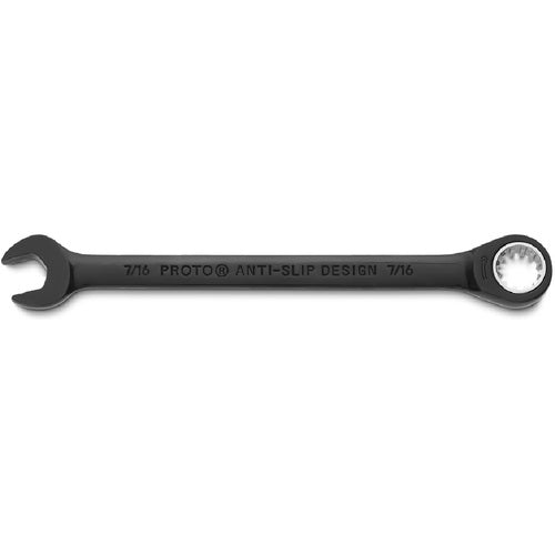 Proto Black Chrome Combination Non-Reversible Ratcheting Wrench 7/16″ - Spline - Americas Industrial Supply