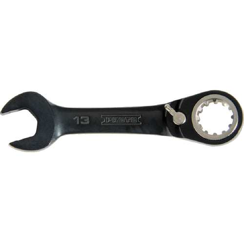 Proto Black Chrome Combination Stubby Reversible Ratcheting Wrench 8 mm - Spline - Americas Industrial Supply