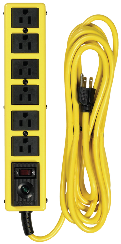 6 Outlet - Black/Yellow - Surge Protector/Circuit Breaker - Americas Industrial Supply