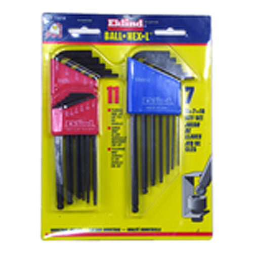 18 Pieces-0.050″-1/4″ & 1.5 mm-6 mm Long Arm Style - Ball End Hex Key Set - Americas Industrial Supply