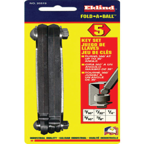 5 Pieces-3/16″-3/8″ Fold Up Style - Ball End Hex Key Set - Americas Industrial Supply
