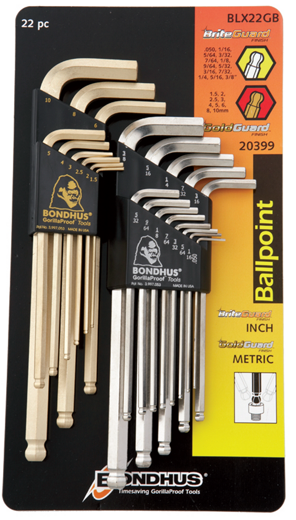 22 Piece - Silver & Gold Ball End Hex Driver Set - Inch & Metric - Americas Industrial Supply