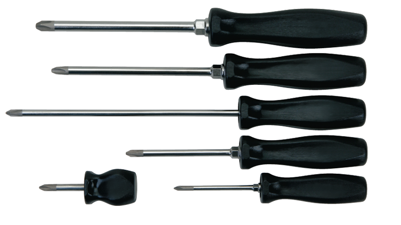 6 Piece - Phillips® Screwdriver Set - Includes: 6-1/4 #1; 7-5/16 #2; 12 #2; 10-1/2 #3; 10-3/4 #4; 3-1/2 #2 - Americas Industrial Supply