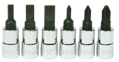 6 Piece - #9309068 - #0; #1; #2 Phillips; 5/32; 7/32; 9/32" Slotted - 1/4" Drive - Socket Drive Hex Bit Set - Americas Industrial Supply