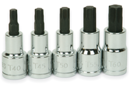 5 Piece - #9329080 - T40; T45; T50; T55; T60 - 1/2" Drive - Socket Drive Torx Bit Set - Americas Industrial Supply
