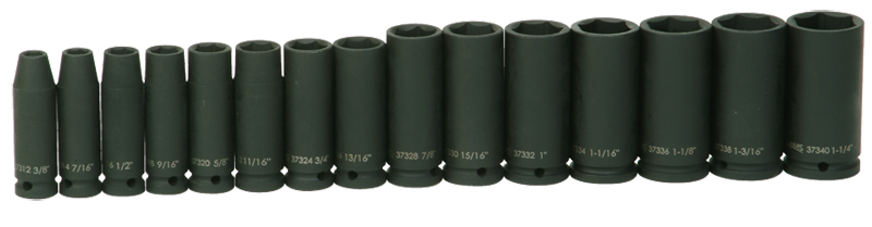 14 Piece - #9379085 - 3/8 to 1-1/4" - 1/2" Drive - 6 Point - Deep Impact Socket Set - Americas Industrial Supply