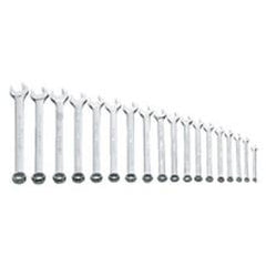 Snap-On/Williams Metric Combination Wrench Set -- 18 Pieces; 12PT Satin Chrome; Includes Sizes: 7; 8; 9; 10; 11; 12; 13; 14; 15; 16; 17; 18; 19; 20; 21; 22; 23; 24mm - Americas Industrial Supply