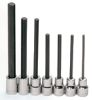 7 Piece - #9320551 - 1/8; 5/32; 3/16; 7/32; 1/4; 5/16; 3/8" - 3/8" Drive - Socket Drive Extra Long Hex Bit Set - Americas Industrial Supply