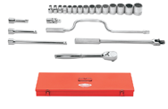 22 Piece - #9907950 - 3/8 to 1-1/4" - 1/2'' Drive - 12 Point - Socket Set - Americas Industrial Supply