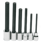 6 Piece - #9321329 - 1/4; 5/16; 3/8; 1/2; 9/16; 5/8" - 1/2" Drive - Socket Drive Extra Long Hex Bit Set - Americas Industrial Supply