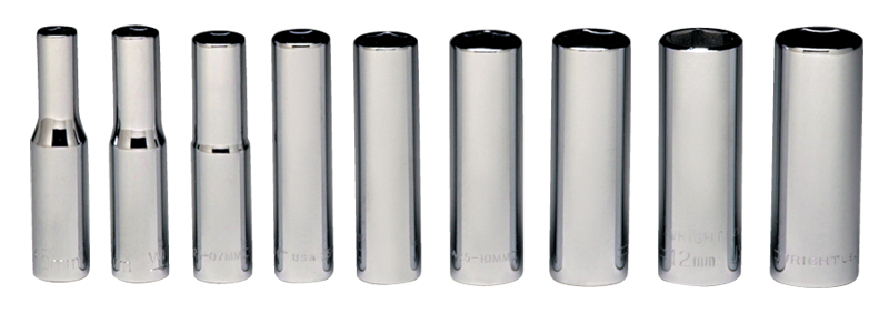 9 Piece - #257 - 5 to 13mm - 1/4'' Drive - 6 Point - Metric Deep Socket Set - Americas Industrial Supply