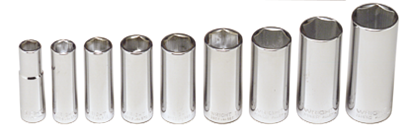 9 Piece - #304 - 3/8 to 7/8" - 3/8'' Drive - 6 Point - Deep Socket Set - Americas Industrial Supply
