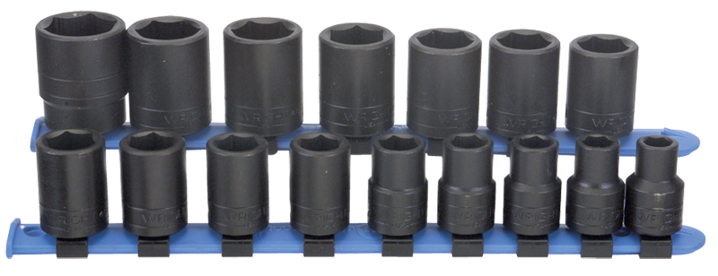 16 Piece - #466 - 10 to 27mm - 1/2'' Drive - 6 Point - Metric Impact Socket Set - Americas Industrial Supply