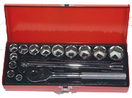 16 Piece - #A42 - 7/16 to 1-1/4" - 1/2'' Drive - 6 Point - Socket Set - Americas Industrial Supply