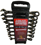 8 Piece - 5/16 to 3/4" - 15° Offset - Reversible Ratcheting Combination Wrench Set - Americas Industrial Supply