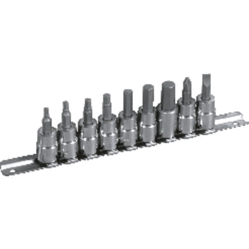 10 Piece - #1361 - #2 Phillips; 1/8″, 5/32″, 3/16″, 7/32″, 1/4″, 5/16″, 3/8″ Hex; 1/4″ Slotted–3/8″ Drive - Socket Drive Hex Bit Set - Americas Industrial Supply
