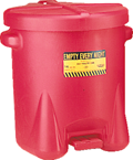 #937FL -- 14 Gallon Poly Oily Waste Can -- Self closing lid with foot lever -- Red HDPE - Americas Industrial Supply