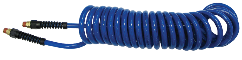 #PU1410BT - 1/4 MPT x 10 Feet - Transparent Blue Polyurethane - 1-Swivel Fitting(s) - Self-Storing Hose - Americas Industrial Supply