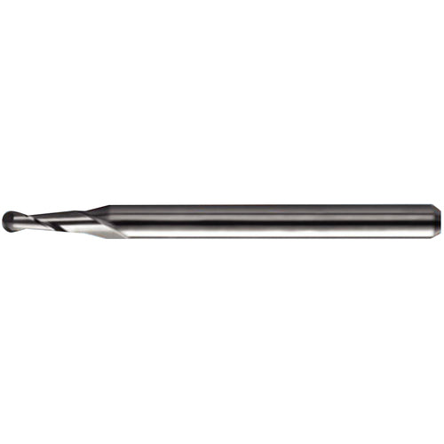 0.09″ Dia. × 1/8″ Shank × 0.27″ DOC × 2″ OAL, Carbide TA, Spiral , 2 Flute, 30° Helix, Ballnose End Mill