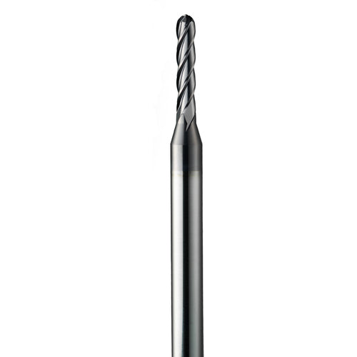 ‎0.023″ Dia. × 1/8″ Shank × 0.035″ DOC × 1-1/2″ OAL, Carbide AlTiN, Spiral , 4 Flute, 30° Helix, Ballnose End Mill - Exact Industrial Supply
