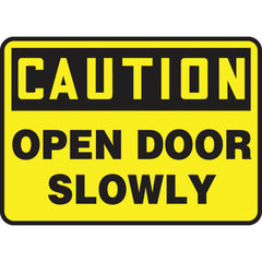 Sign, Caution Open Door Slowly, 7″ × 10″, Plastic - Americas Industrial Supply