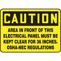 Sign, Caution Area In Front Of This Electrical Panel Must Be, 10″ × 14″, Vinyl - Americas Industrial Supply