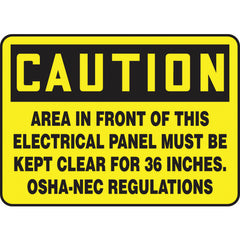Sign, Caution Area In Front Of This Electrical Panel, 7″ × 10″, Plastic - Americas Industrial Supply