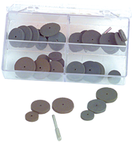 #707 Resin Bonded Rubber Kit - Small Wheel & Mandrel - Various Shapes - Equal Assortment Grit - Americas Industrial Supply