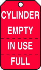 Cylinder Tag, Cylinder Empty, In Use, Full (Perforated), 25/Pk, Plastic - Americas Industrial Supply