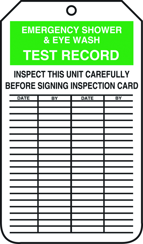 Inspection Record Tag, Emergency Shower & Eye Wash Test Record, 25/Pk, Plastic - Americas Industrial Supply