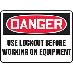 Sign, Danger Use Lockout Before Working On Equipment, 10″ × 14″, Aluminum - Americas Industrial Supply