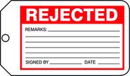 Production Control Tag, Rejected, 25/Pk, Plastic - Americas Industrial Supply