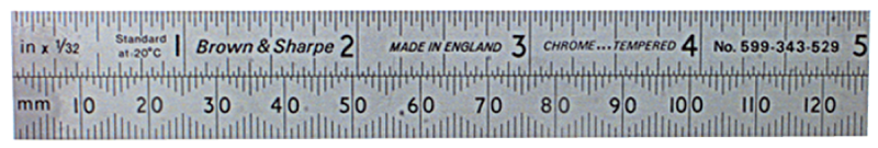 #599-314-1804-1 - 18'' Long - 4R Graduation - 1'' Wide - Chrome Finish Tempered Steel Hook Rule - Americas Industrial Supply
