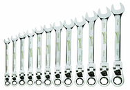 12 Piece - 12 Pt Ratcheting Flex-Head Combination Wrench Set - High Polish Chrome Finish - Metric 8mm - 19mm - Americas Industrial Supply