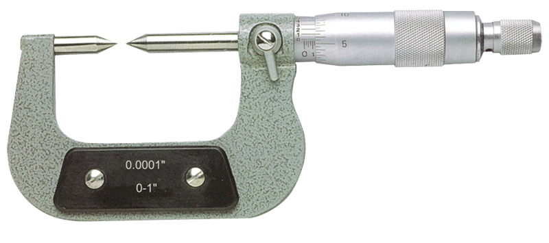 1 - 2'' Measuring Range - .0001 Graduation - Ratchet Thimble - High Speed Steel Face - Point Micrometer - Americas Industrial Supply