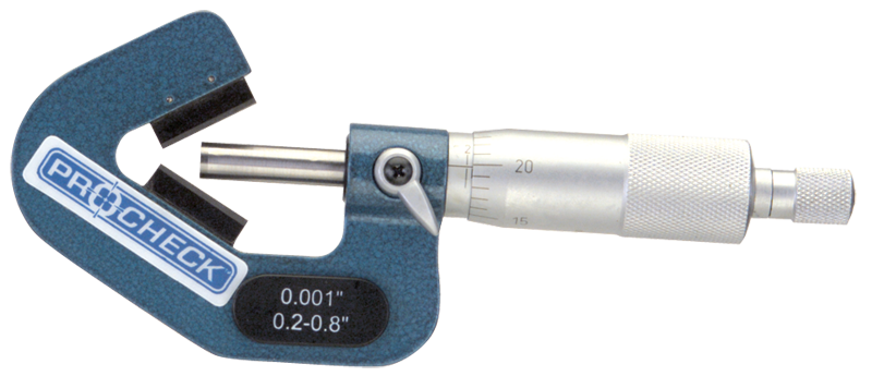 .2 - .8'' Measuring Range - .001 Graduation - Ratchet Thimble - High Speed Steel Face - 3-Flute V-Anvil Micrometer - Americas Industrial Supply