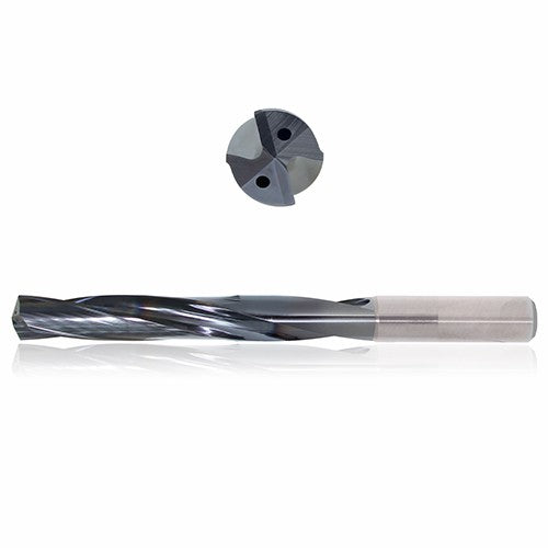 0.4375 mm Dia. × 12 mm Shank × 55 mm Flute Length × 102 mm OAL, 3xD, 135°, Sistral, 2 Flute, Coolant Thru, h6, Cylindrical, Solid Carbide Drill